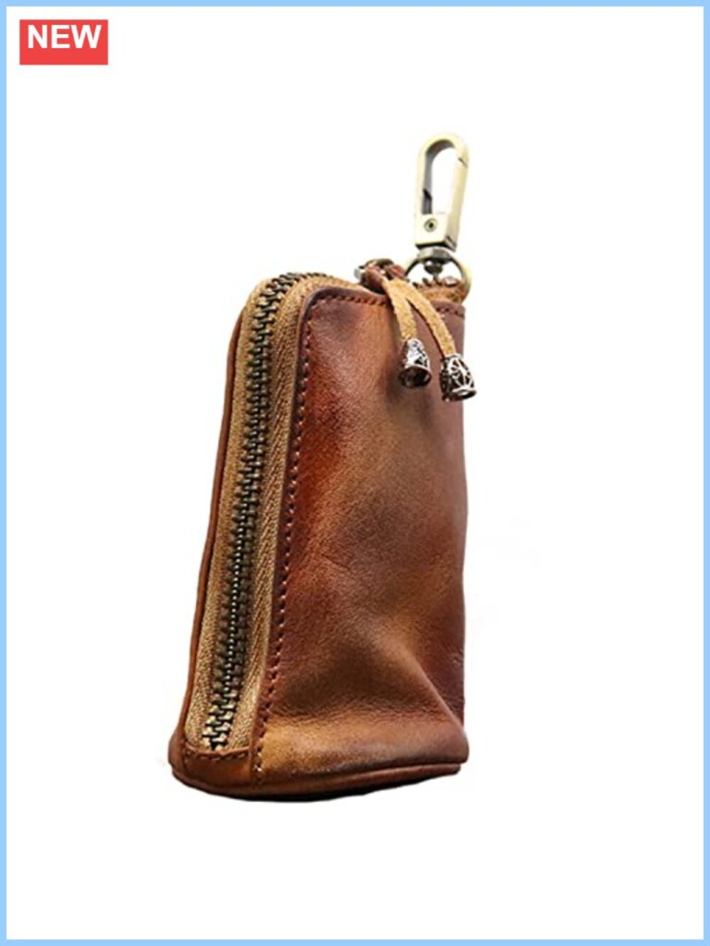 Genuine Cowhide Leather Zipper Coin Pouch Handcrafted Keychain Wallet